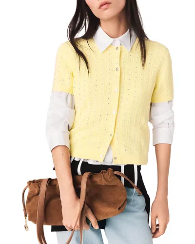 Maje Womens Yellow Rhinestone-embellished Knitted Cotton Cardigan