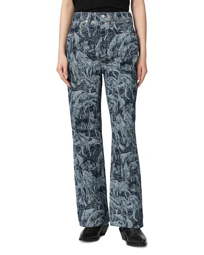 Allsaints Womens Printed Indigo Blake Horse-print Wide-leg Mid-rise Jeans In Multi
