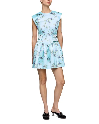 Ganni Printed Double Satin Corset Mini Dress Iced Aqua In Multi