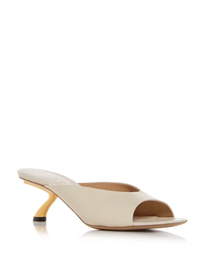 Ferragamo Ivory Leather Igea Mules In Metallic