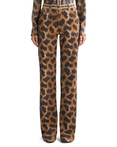 Etro Bootcut Jeans In Bull Denim With Animal Motif In Animal Print
