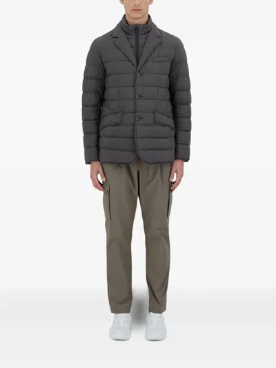 Herno Quilted Three-button Padded Jacket In Gray