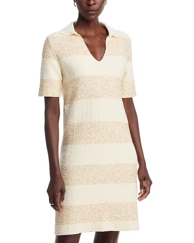 Fabiana Filippi Women Beige Stripes V Neck Midi Dress, Xl Luxury Dresses For Women Darveys In Brown