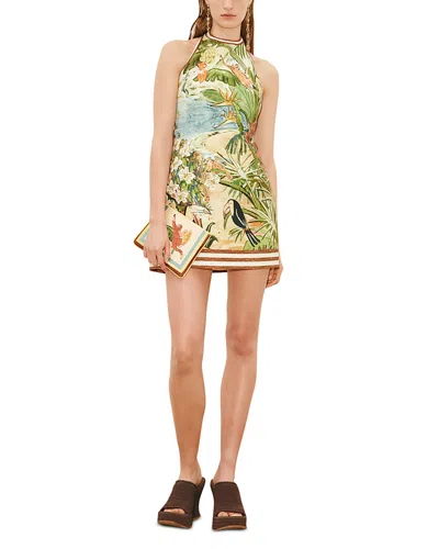 Alemais Toucan Tango Halterneck Printed Organic Cotton Mini Dress In Green