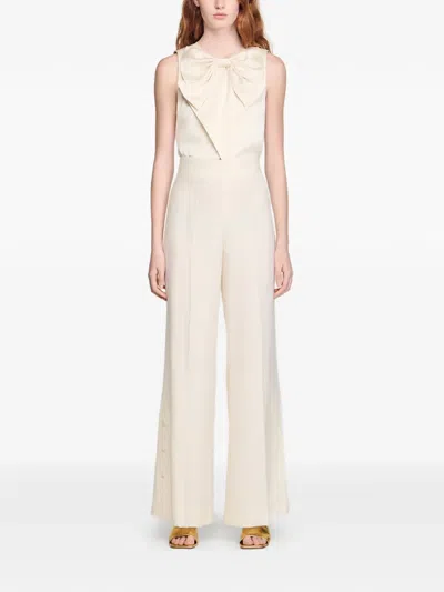 Sandro Button Palazzo Pants In Neutral