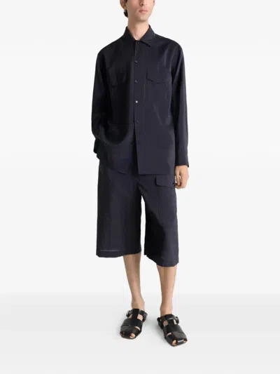 Lemaire Drawstring Cargo Shorts In Blue