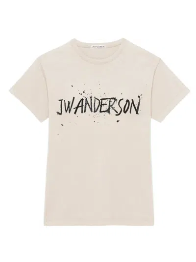 Jw Anderson Mens Ecru Circular Brand-print Cotton T-shirt In Neutral
