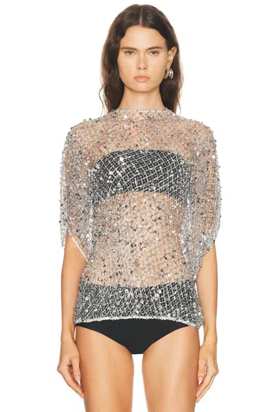 Lapointe Net Mesh Sequin Cape Tee In Black