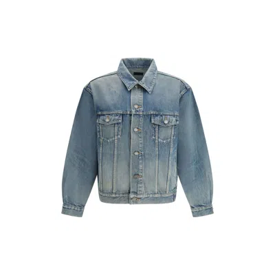 Saint Laurent Denim Jacket Collared Design Front Pockets In Blue