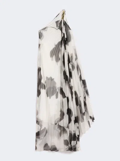 Max Mara Chiffon Dress With An All-over Printasymmetrical Neckline With Metal Detail On The Left Shoulder In Multi