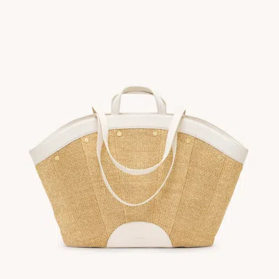 Hammitt Shelley Tote Calla Lily White Raffia Brushed Gold Hammered