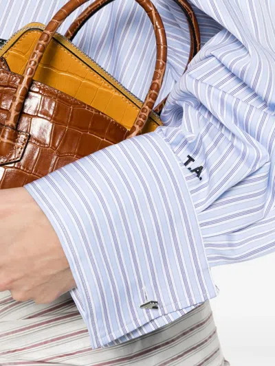 Attico Belted Striped Cotton-poplin Mini Dress In Blue