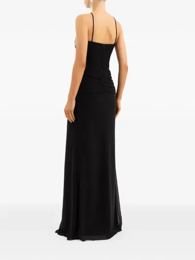 Rebecca Vallance Astros Draped Crystal-trim Halter Gown In Black