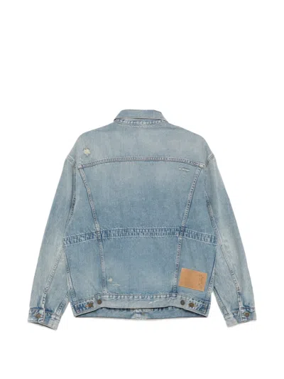 Haikure Clay Broken Celestial Distressed Logo Patch Jacket In Blue
