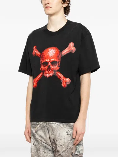 Melt Skull Bones Printed T-shirt In Black