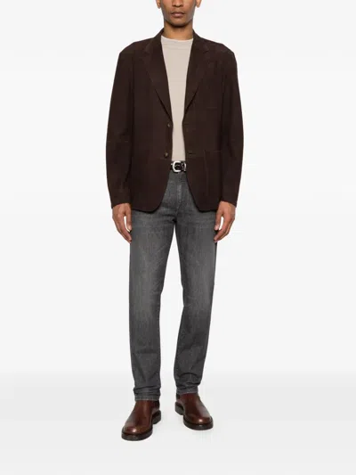 Canali Button Suede Blazer In Brown
