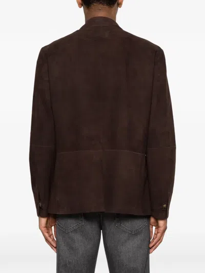 Canali Button Suede Blazer In Brown