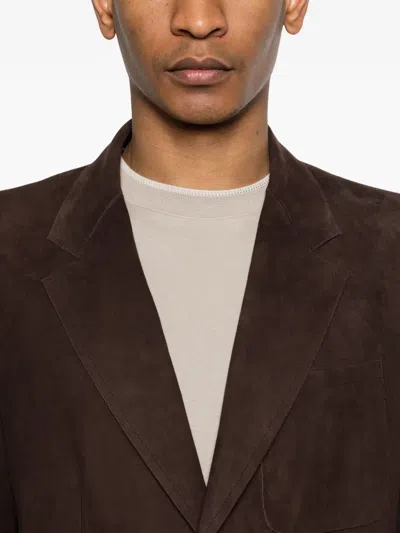 Canali Button Suede Blazer In Brown