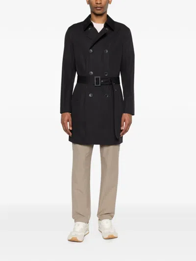 Herno Double-breasted Trench Coat In Black