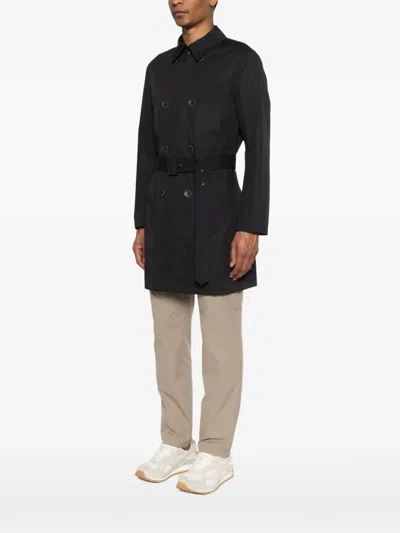 Herno Double-breasted Trench Coat In Black