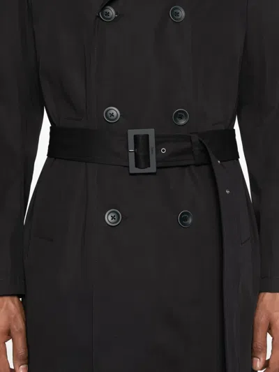 Herno Double-breasted Trench Coat In Black