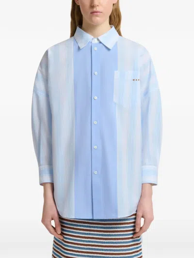 Marni Striped Panel Shirt In Blue