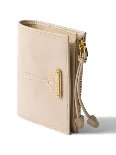 Prada Small Leather Wallet In Neutral