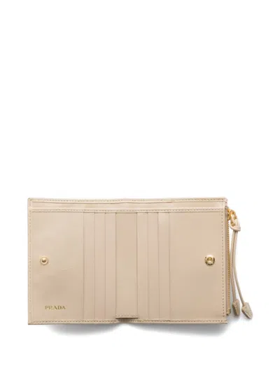 Prada Small Leather Wallet In Neutral
