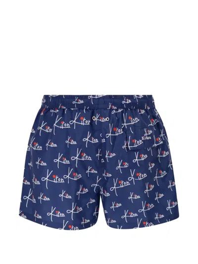 Kiton Patterned Swim Shorts In Blue