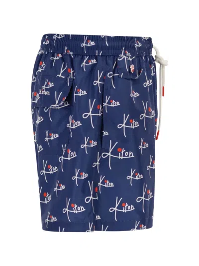 Kiton Patterned Swim Shorts In Blue