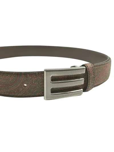 Etro Paisley-pattern E-buckle Belt In Brown