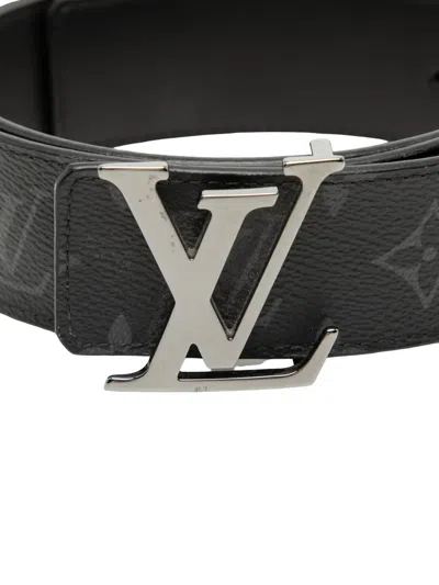 Pre-owned Louis Vuitton 2020 Monogram Eclipse Lv Initiales Reversible Belt In Black
