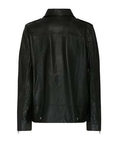 Selected Long-sleeved Leather Jacket In Black