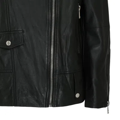Selected Long-sleeved Leather Jacket In Black