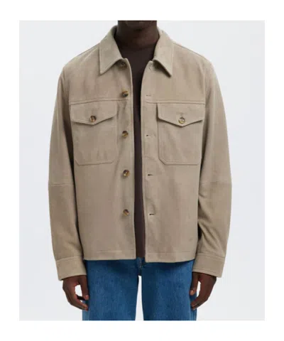 Selected Pockets Button Suede Jacket In Brown