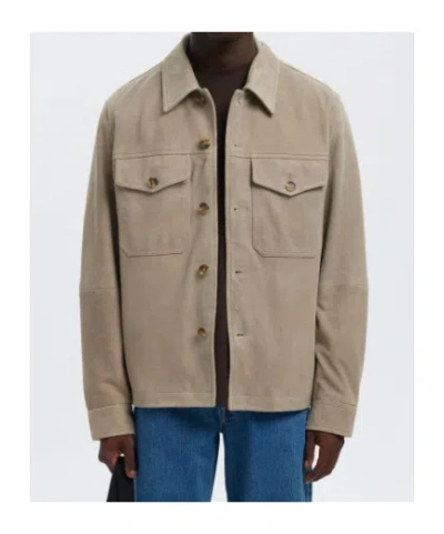 Selected Pockets Button Suede Jacket In Brown