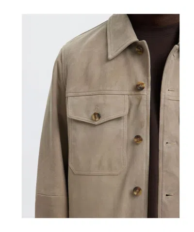 Selected Pockets Button Suede Jacket In Brown