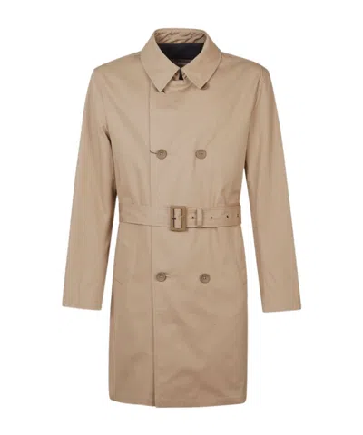 Herno Double-breasted Belted Coat In Neutral