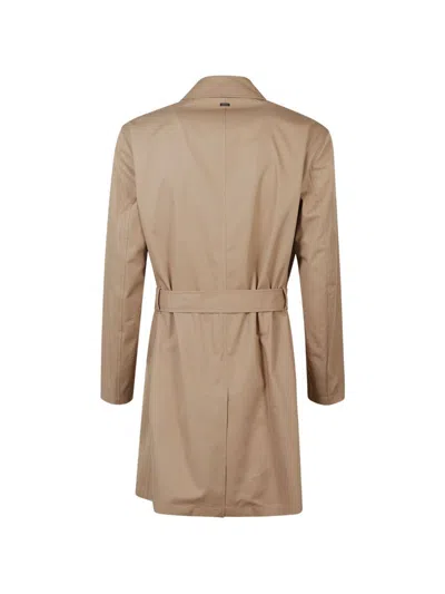 Herno Double-breasted Belted Coat In Neutral