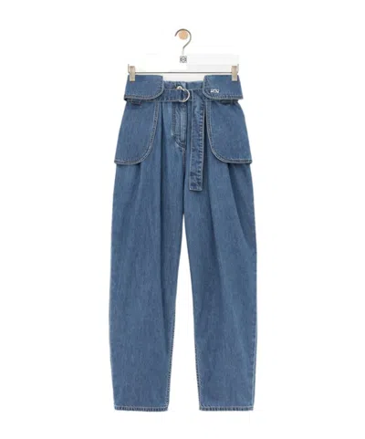 Loewe Womens Light Blue Side-flap Balloon-leg High-rise Jeans