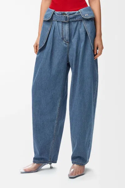 Loewe Womens Light Blue Side-flap Balloon-leg High-rise Jeans