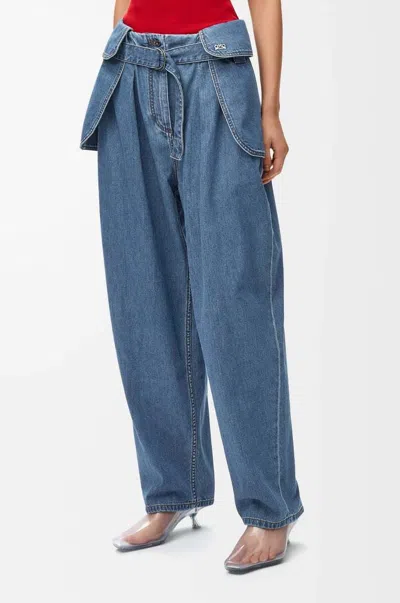 Loewe Womens Light Blue Side-flap Balloon-leg High-rise Jeans