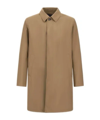 Herno Long-sleeved Buttoned Raincoat In Brown