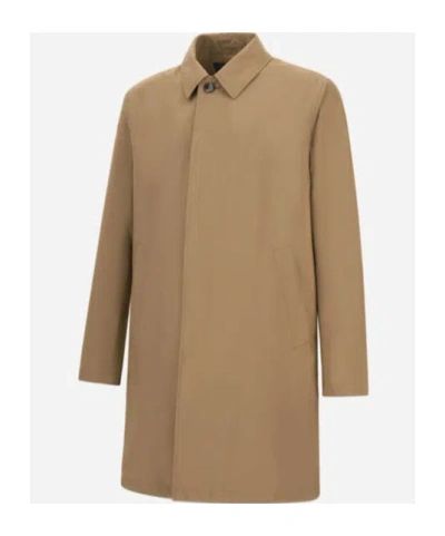 Herno Long-sleeved Buttoned Raincoat In Brown