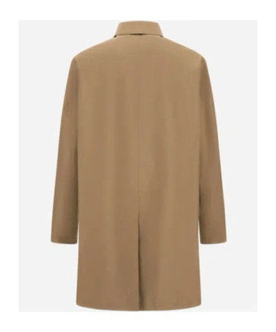 Herno Long-sleeved Buttoned Raincoat In Brown