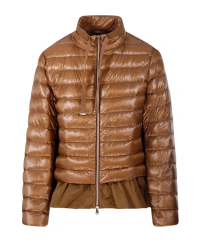 Herno Ruffled Puffer Coat In Brown