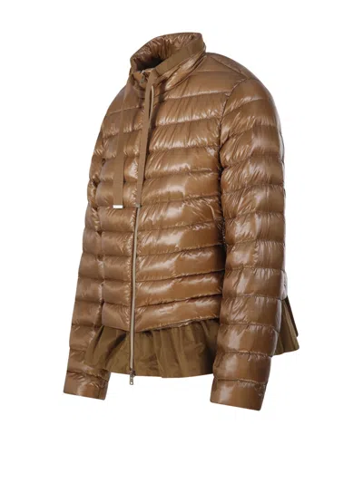 Herno Ruffled Puffer Coat In Brown