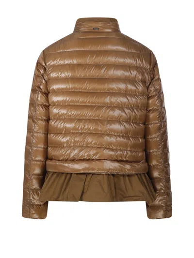 Herno Ruffled Puffer Coat In Brown