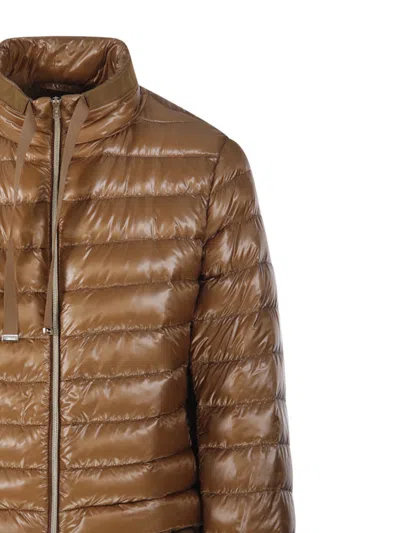 Herno Ruffled Puffer Coat In Brown