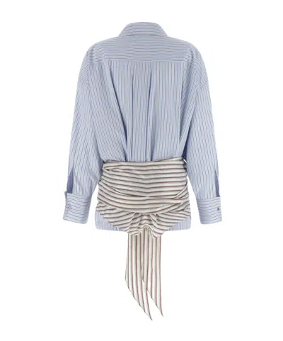 Attico Striped Cotton Shirt Dress In Blue